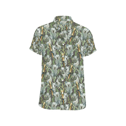 Koala Pattern Design Print Men's Short Sleeve Button Up Shirt