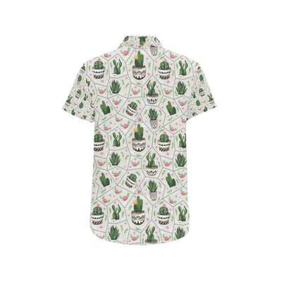 Cactus Pattern Print Design 04 Men's Short Sleeve Button Up Shirt