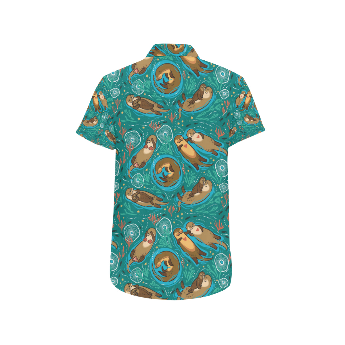 Sea Otter Pattern Print Design 01 Men's Short Sleeve Button Up Shirt