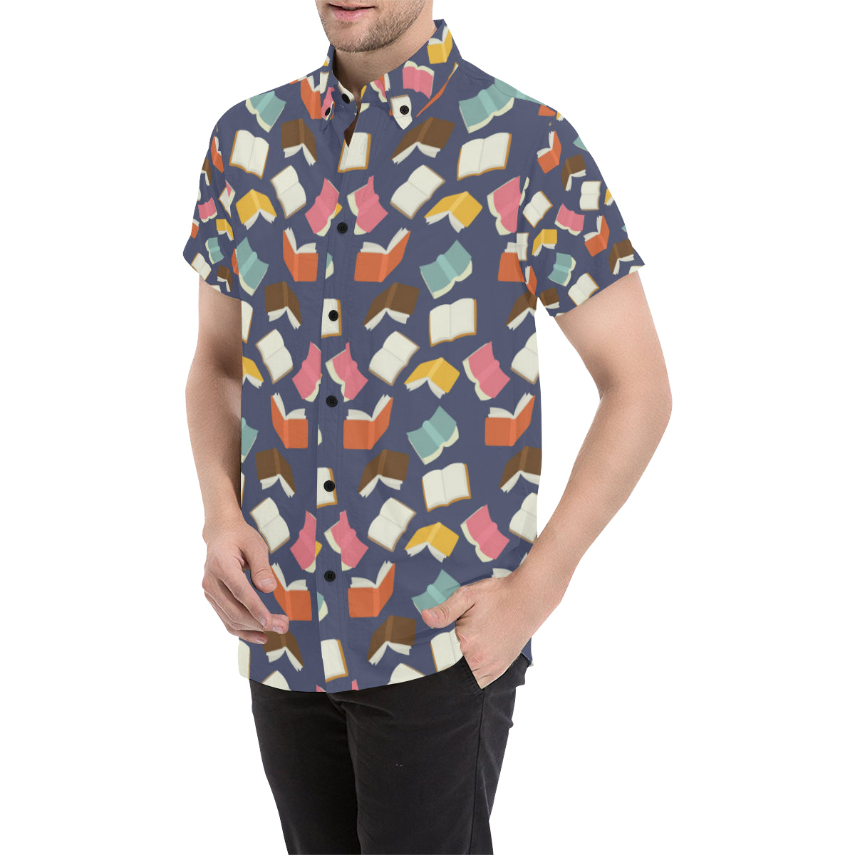Book Pattern Print Design 01 Men's Short Sleeve Button Up Shirt