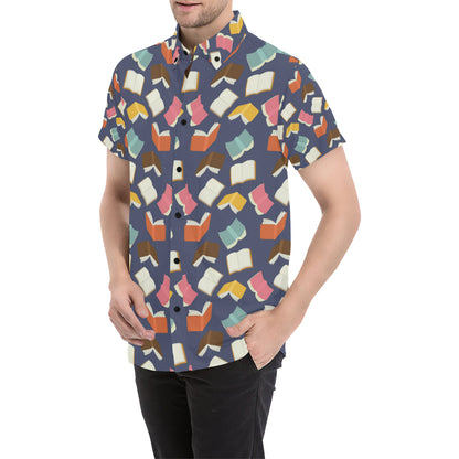 Book Pattern Print Design 01 Men's Short Sleeve Button Up Shirt