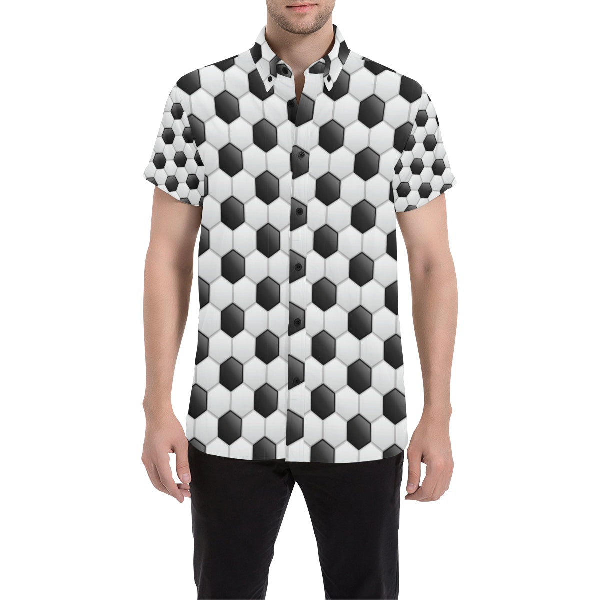 Soccer Ball Texture Print Pattern Men's Short Sleeve Button Up Shirt