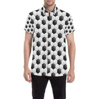 Soccer Ball Texture Print Pattern Men's Short Sleeve Button Up Shirt