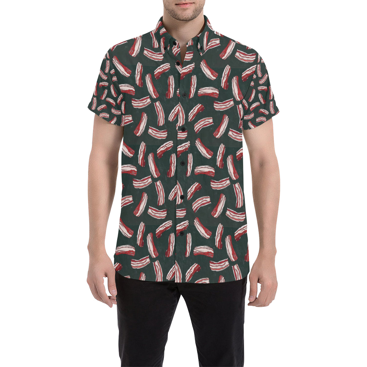 Bacon Pattern Print Design 02 Men's Short Sleeve Button Up Shirt