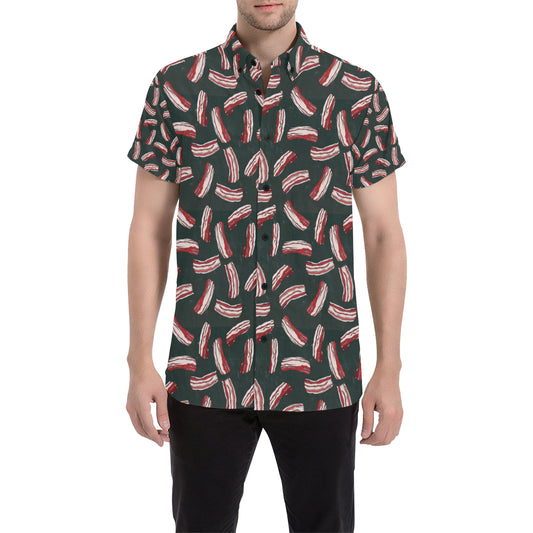 Bacon Pattern Print Design 02 Men's Short Sleeve Button Up Shirt