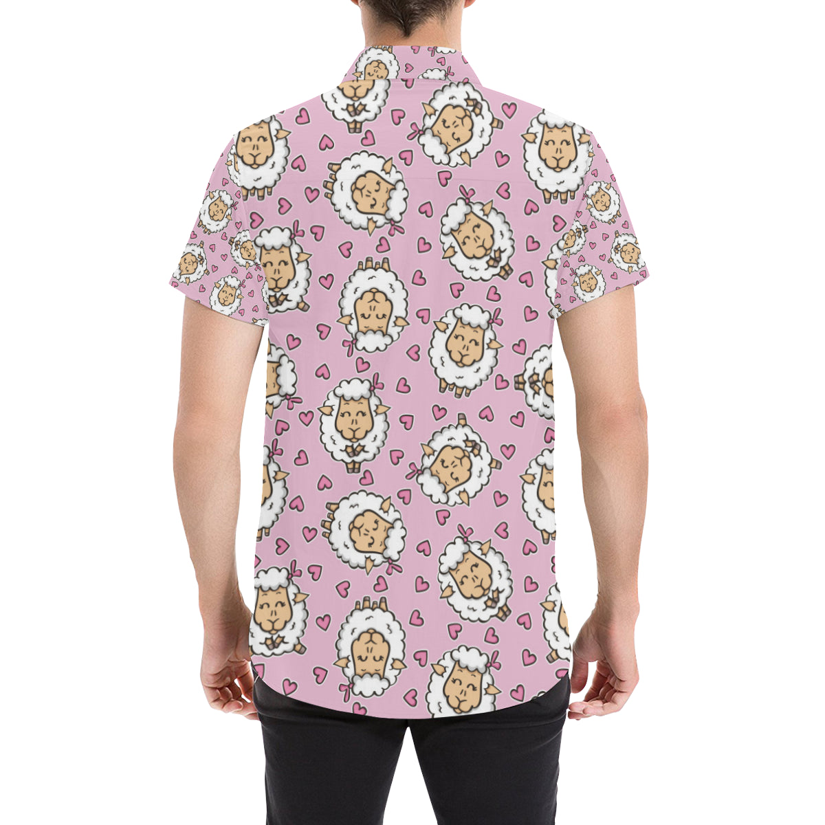 Sheep Cute Pattern Print Design 01 Men's Short Sleeve Button Up Shirt