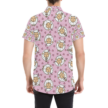 Sheep Cute Pattern Print Design 01 Men's Short Sleeve Button Up Shirt