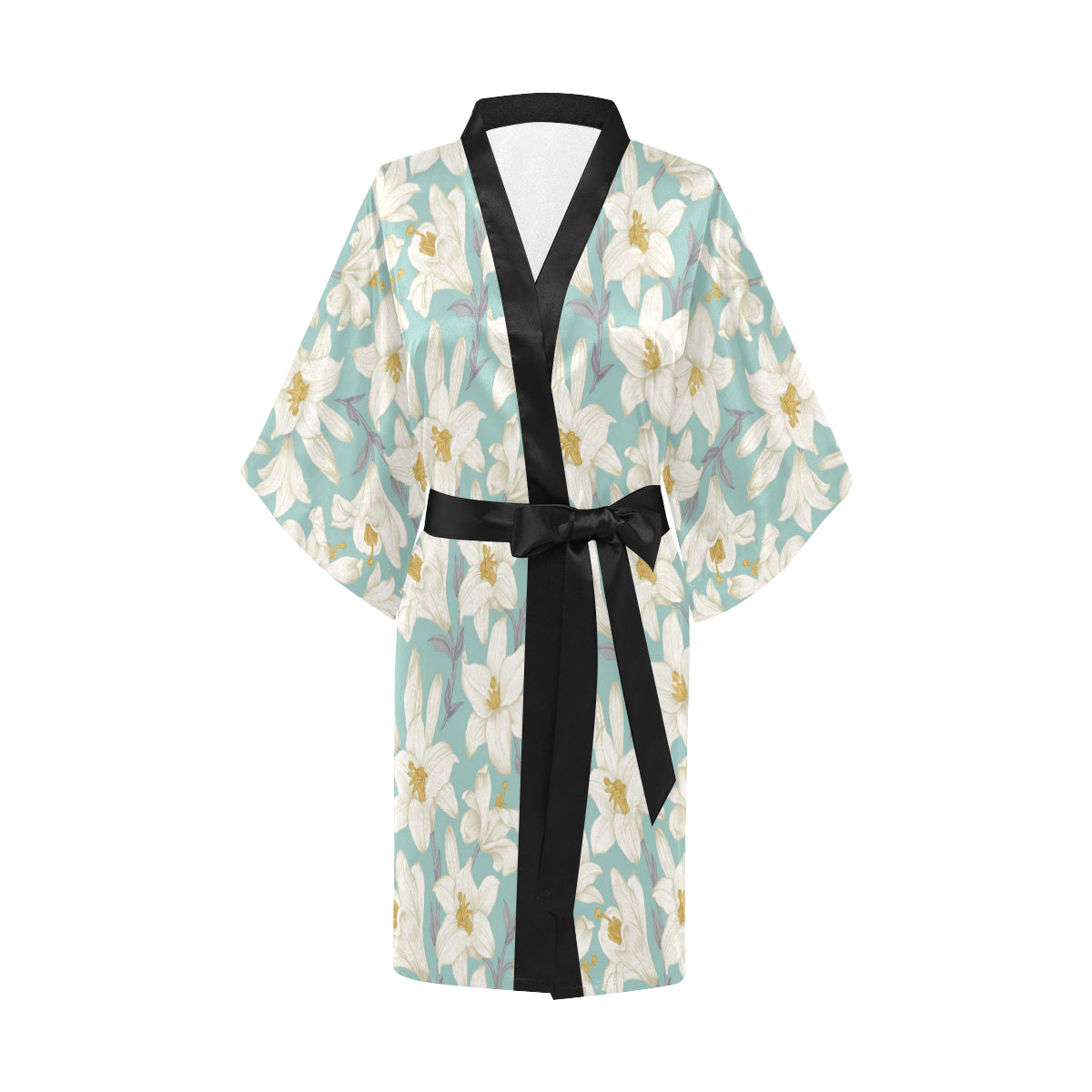 Lily Pattern Print Design 02 Women's Short Kimono