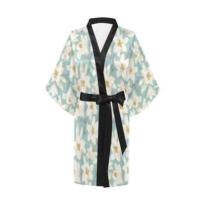 Lily Pattern Print Design 02 Women's Short Kimono