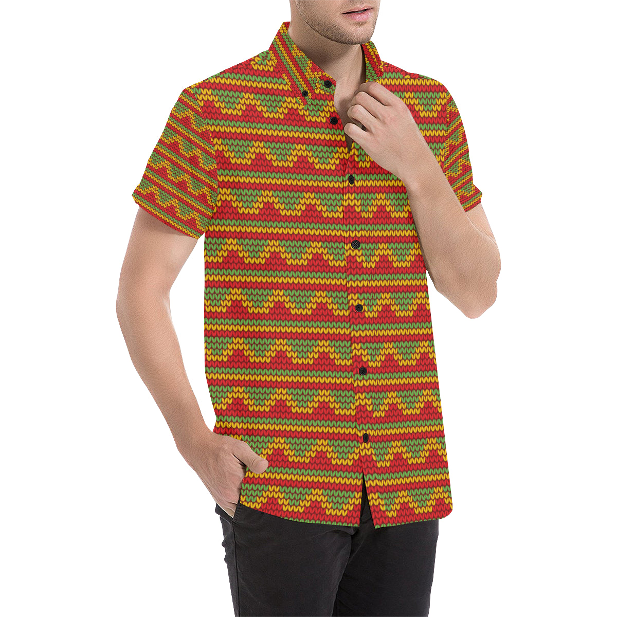 Rasta Reggae Color Print Men's Short Sleeve Button Up Shirt