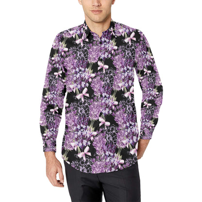 Lavender Pattern Print Design LV06 Men's Long Sleeve Shirt