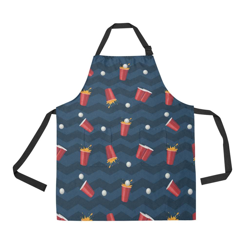 Beer Pong Pattern Print Design 01 Apron with Pocket