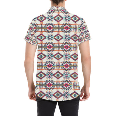 Indian Navajo Art Themed Design Print Men's Short Sleeve Button Up Shirt