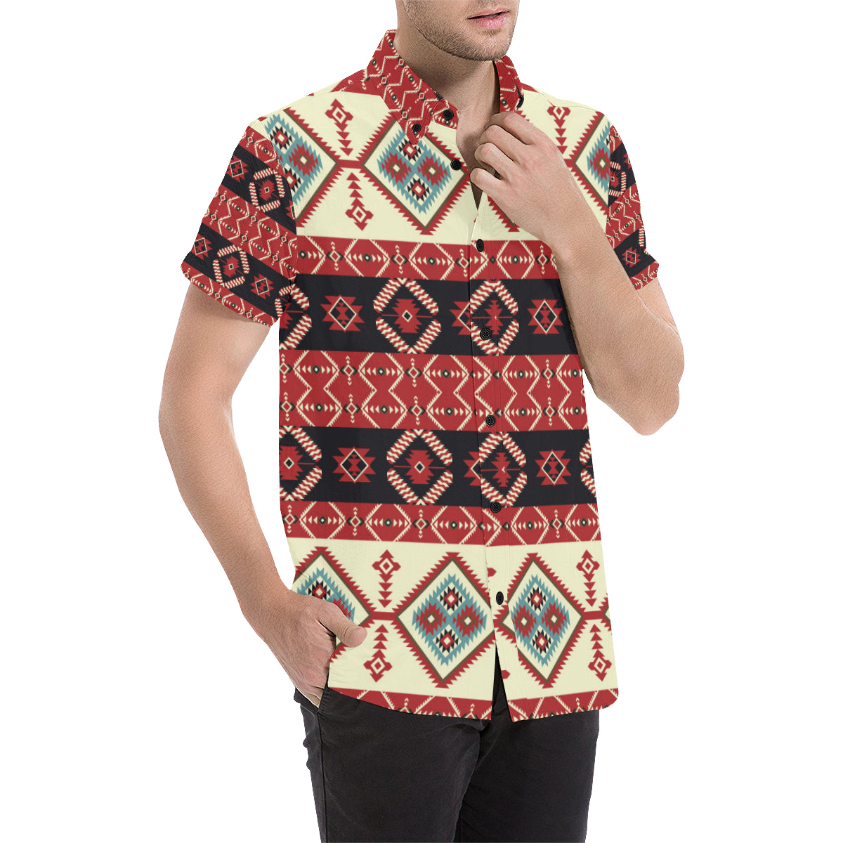 Navajo Pattern Print Design A05 Men's Short Sleeve Button Up Shirt