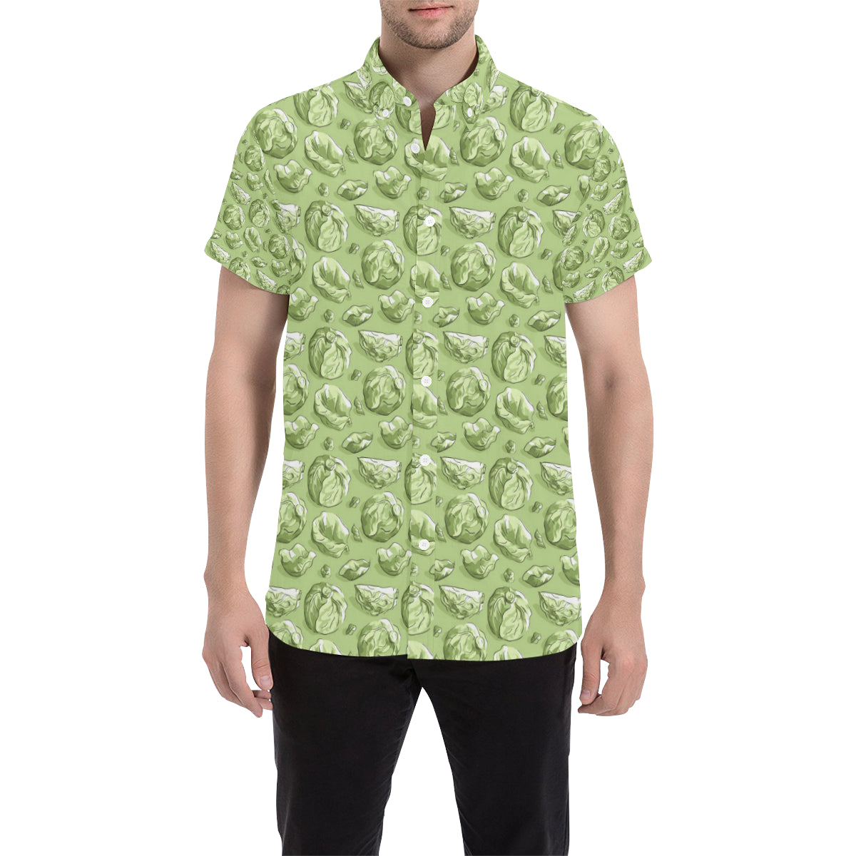 Brussels Sprouts Pattern Print Design 01 Men's Short Sleeve Button Up Shirt