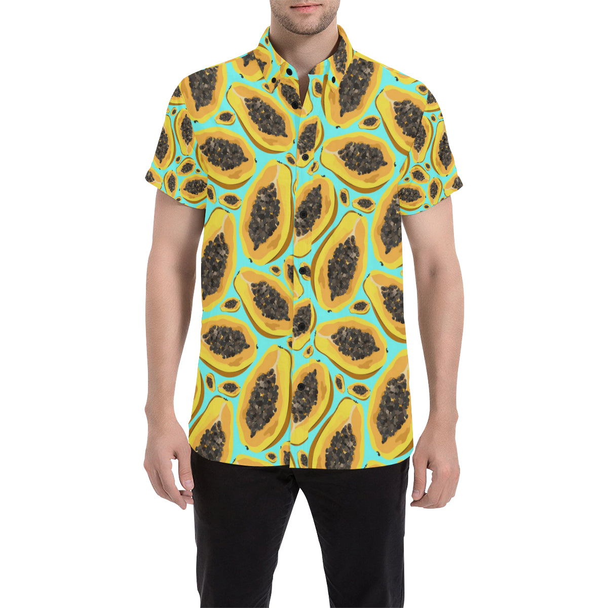Papaya Pattern Print Design PP03 Men's Short Sleeve Button Up Shirt