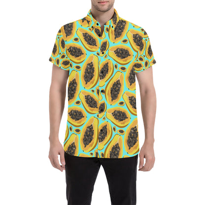 Papaya Pattern Print Design PP03 Men's Short Sleeve Button Up Shirt