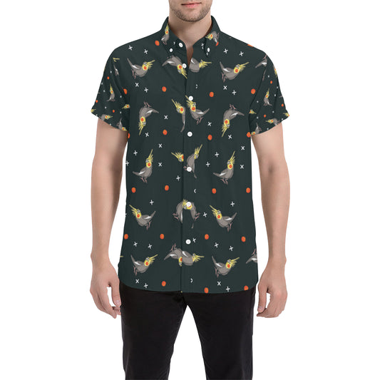 Cockatiel Pattern Print Design 02 Men's Short Sleeve Button Up Shirt