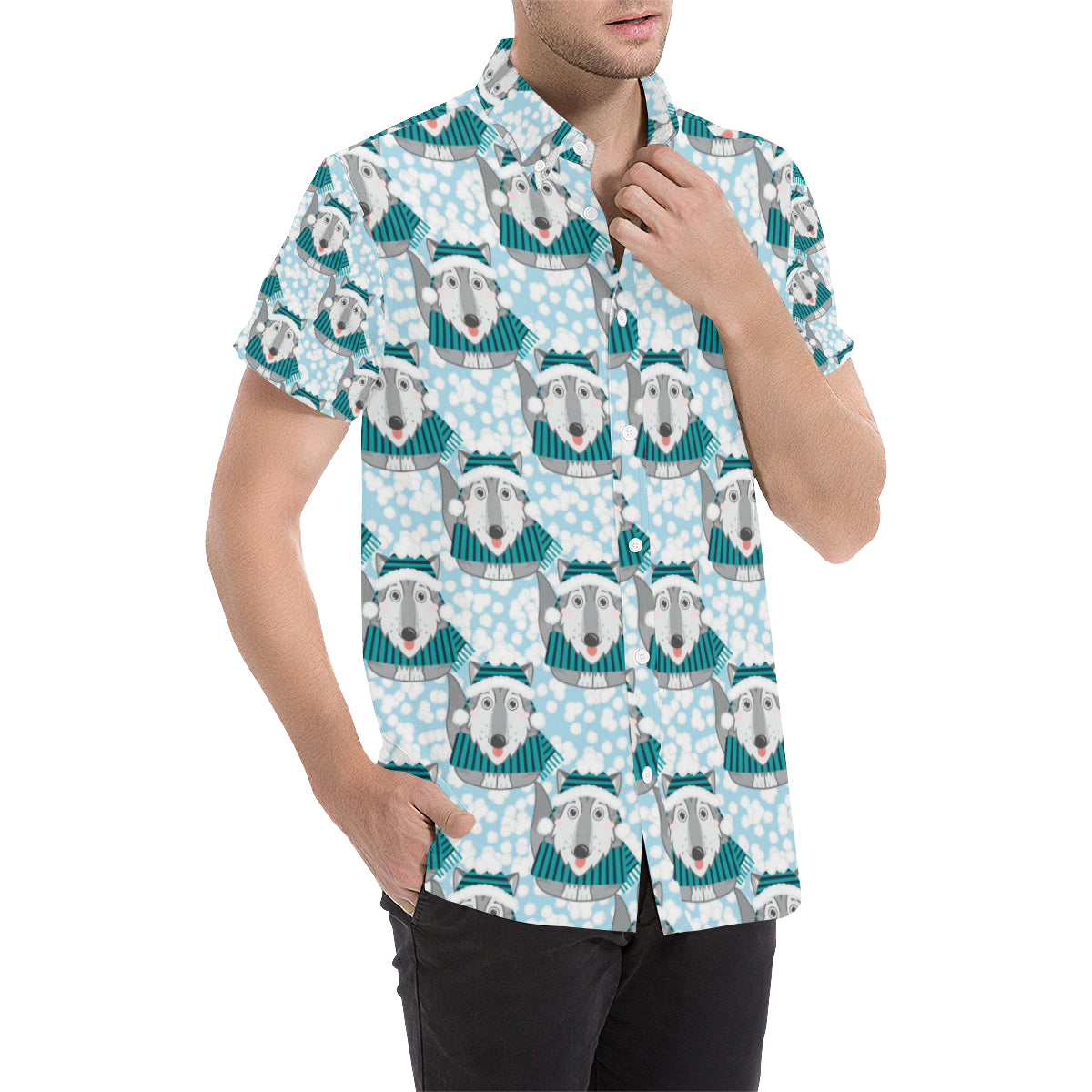 Alaskan Malamute Pattern Print Design 01 Men's Short Sleeve Button Up Shirt