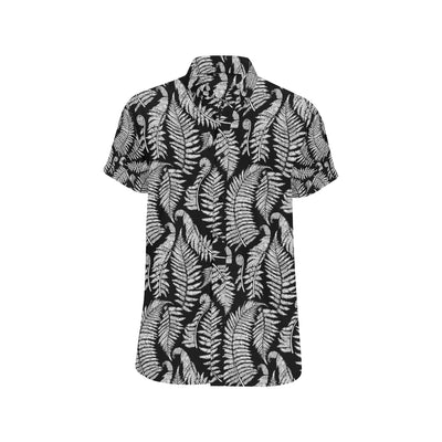 Fern Leave Black White Print Pattern Men's Short Sleeve Button Up Shirt