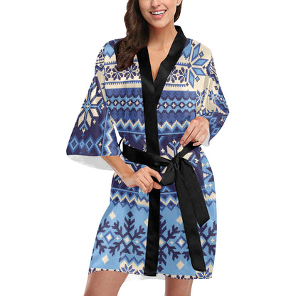 Nordic Pattern Print Design A04 Women's Short Kimono