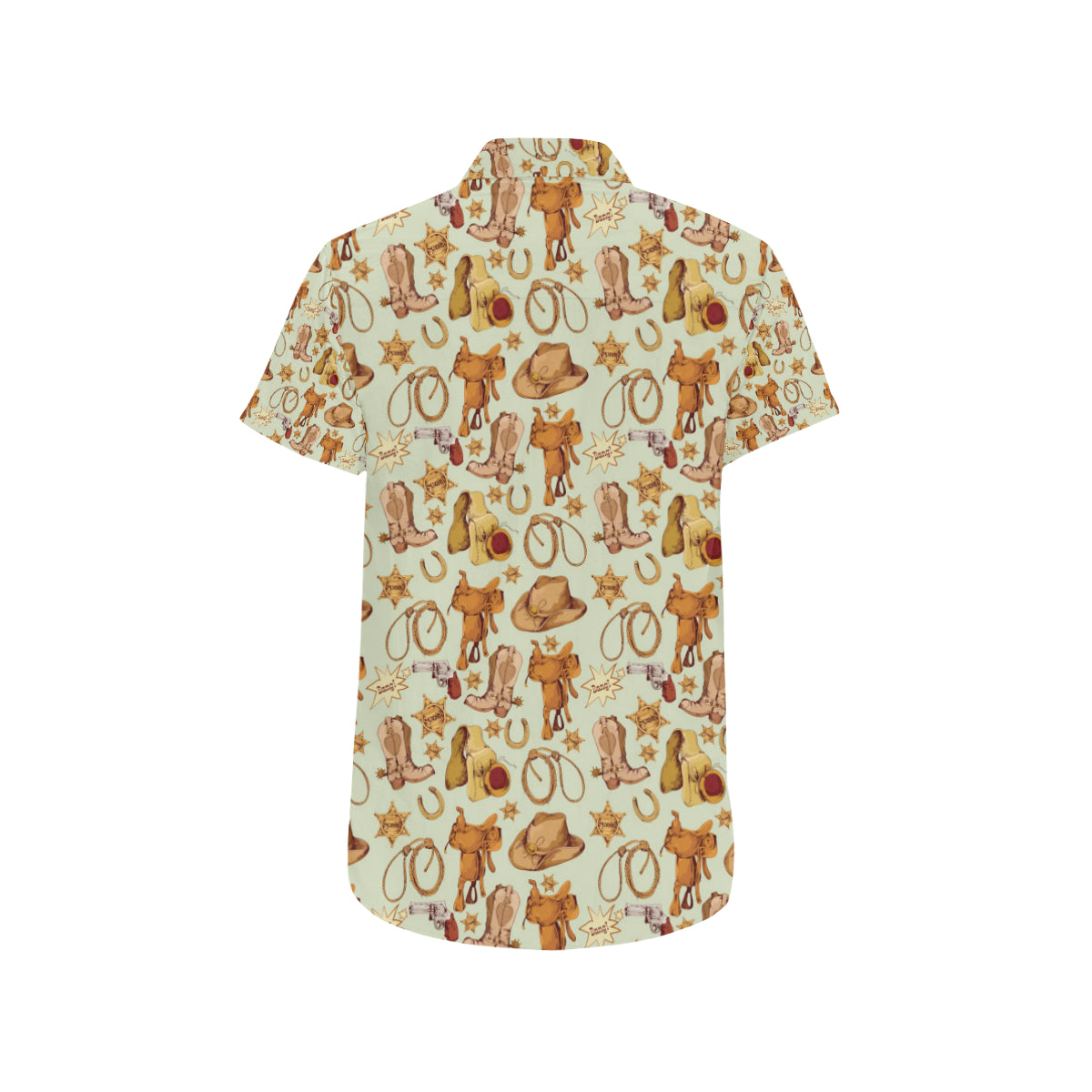 Western Cowboy Design Pattern Men's Short Sleeve Button Up Shirt