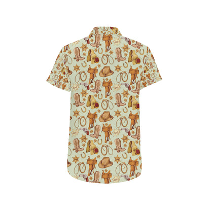 Western Cowboy Design Pattern Men's Short Sleeve Button Up Shirt
