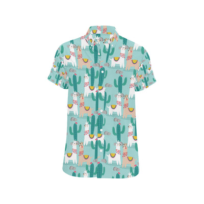 Llama Cactus Pattern Print Design 08 Men's Short Sleeve Button Up Shirt