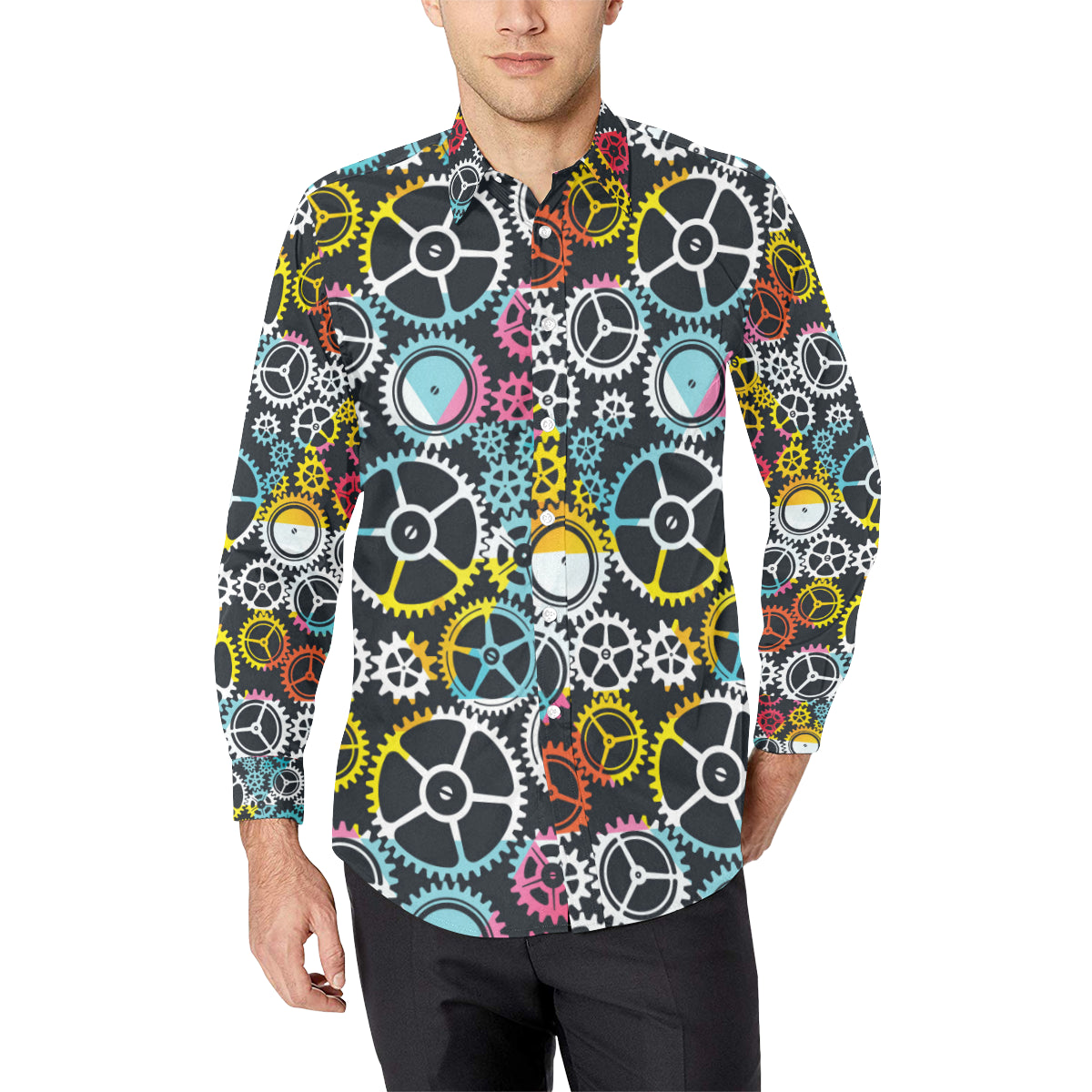 Mechanic Pattern Print Design 02 Men's Long Sleeve Shirt