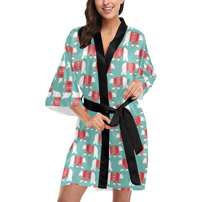 Polar Bear Pattern Print Design A04 Women's Short Kimono