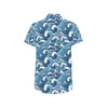 Wave Themed Pattern Print Men's Short Sleeve Button Up Shirt