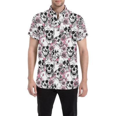 Cherry Blossom Pattern Print Design CB03 Men's Short Sleeve Button Up Shirt