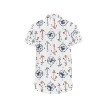 Anchor Pattern Print Design 06 Men's Short Sleeve Button Up Shirt
