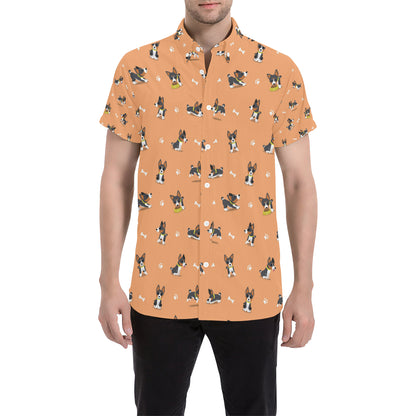 Basenji Pattern Print Design 01 Men's Short Sleeve Button Up Shirt
