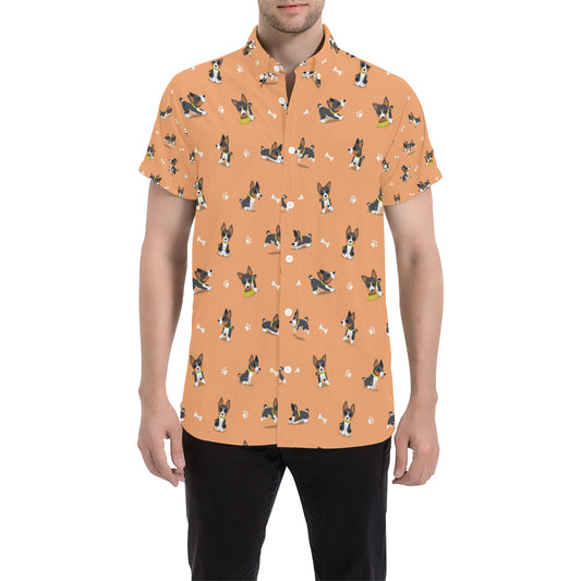 Basenji Pattern Print Design 01 Men's Short Sleeve Button Up Shirt