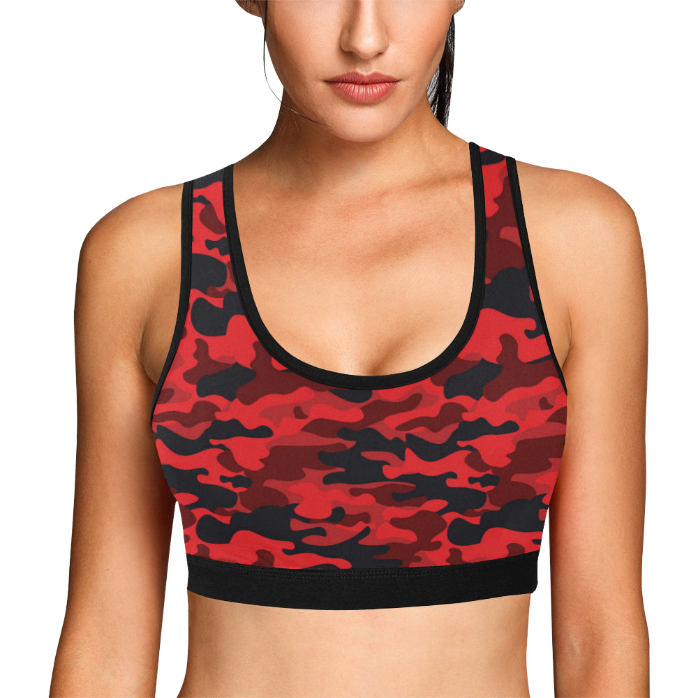 Camo Red Pattern Print Design 03 Sports Bra