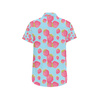 Strawberry Pattern Print Design SB04 Men's Short Sleeve Button Up Shirt