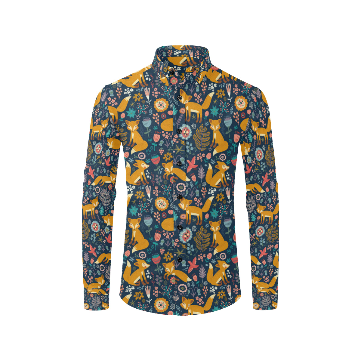 Fox Cute Jungle Print Pattern Men's Long Sleeve Shirt