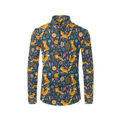 Fox Cute Jungle Print Pattern Men's Long Sleeve Shirt