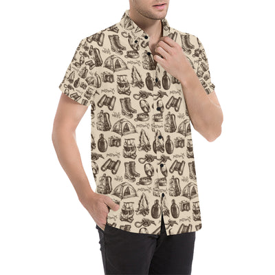 Camping Pattern Print Design 01 Men's Short Sleeve Button Up Shirt