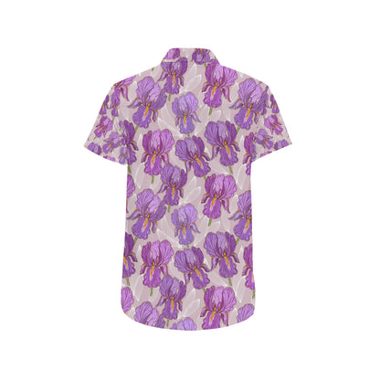 Iris Pattern Print Design IR05 Men's Short Sleeve Button Up Shirt