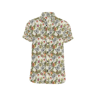 Butterfly Flower Pattern Print Design 06 Men's Short Sleeve Button Up Shirt