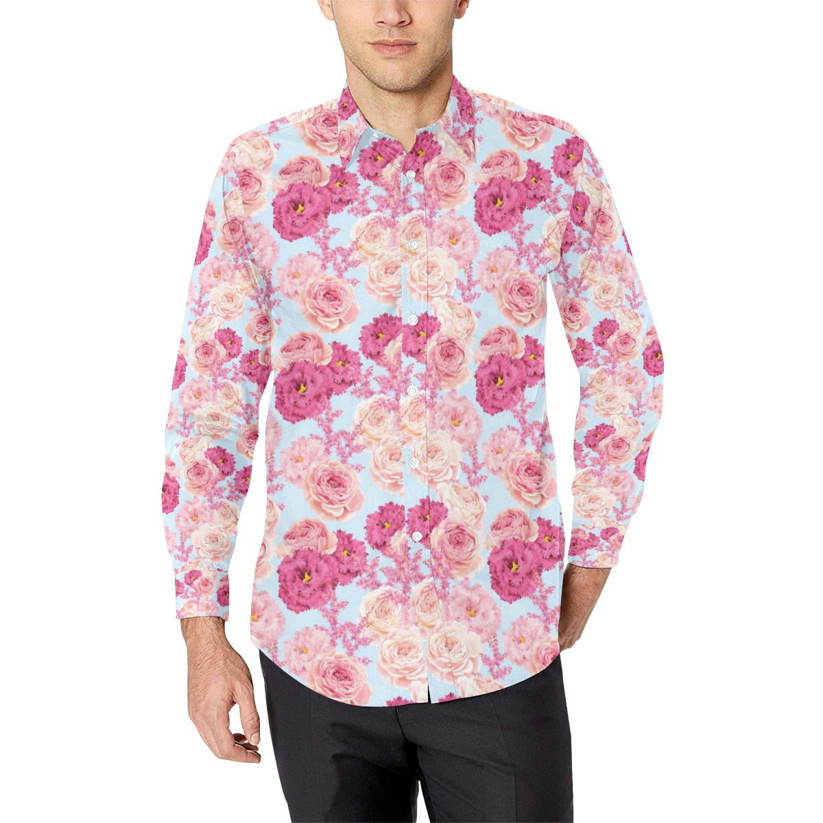 Lisianthus Pattern Print Design LT05 Men's Long Sleeve Shirt