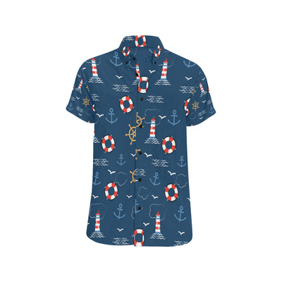 Nautical Pattern Print Design A06 Men's Short Sleeve Button Up Shirt