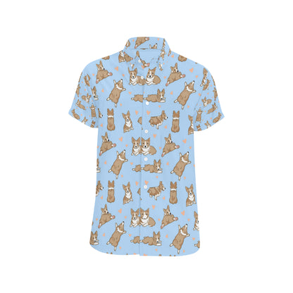 Pembroke Welsh Corgis Pattern Print Design A05 Men's Short Sleeve Button Up Shirt