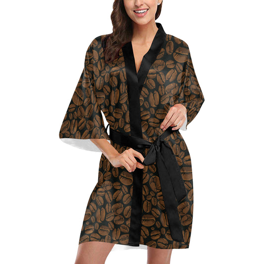Coffee Pattern Print Design 01 Women's Short Kimono