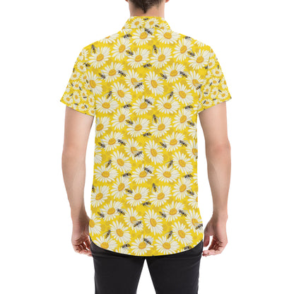 Bee Daisy Pattern Print Design 06 Men's Short Sleeve Button Up Shirt