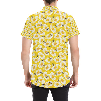 Bee Daisy Pattern Print Design 06 Men's Short Sleeve Button Up Shirt