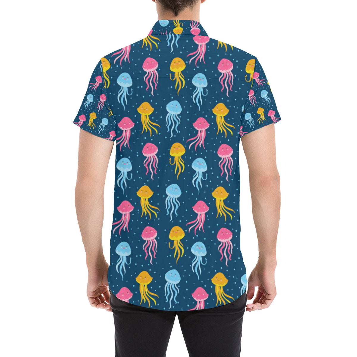 Jellyfish Pattern Print Design 04 Men's Short Sleeve Button Up Shirt
