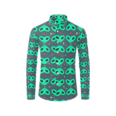 Alien Head Heart Pattern Print Design 03 Men's Long Sleeve Shirt